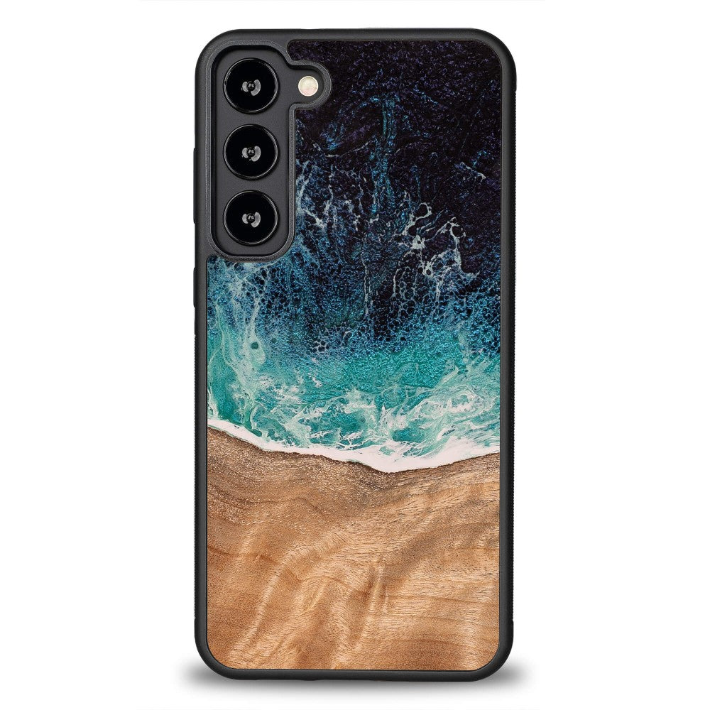 Holzhülle für Galaxy S23 Plus, Bewood Unique Dream Island, Blau-Braun