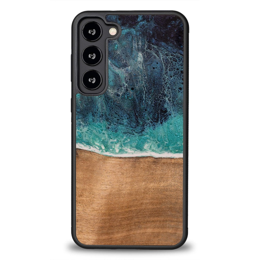 Holzhülle für Galaxy S23 Plus, Bewood Unique Dream Island, Blau-Braun
