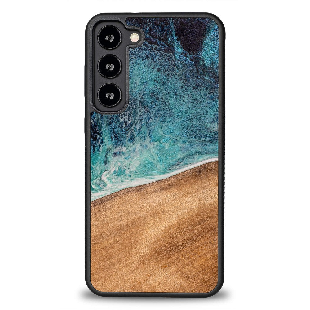 Holzhülle für Galaxy S23 Plus, Bewood Unique Dream Island, Blau-Braun