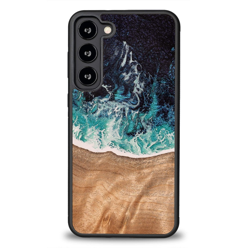 Holzhülle für Galaxy S23 Plus, Bewood Unique Dream Island, Blau-Braun