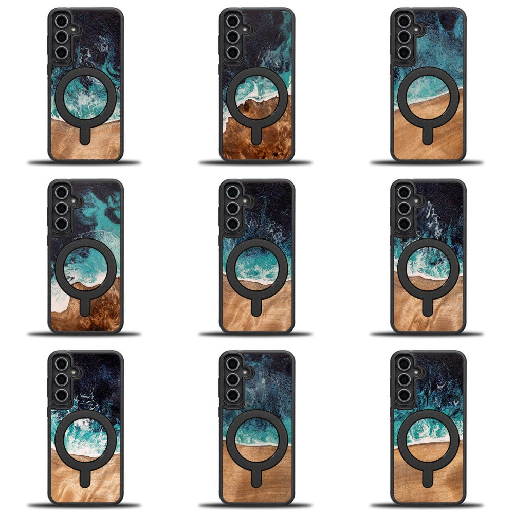 Holzhülle für Galaxy S23 FE, Bewood Unique Dream Island für MagSafe, Blau-Braun