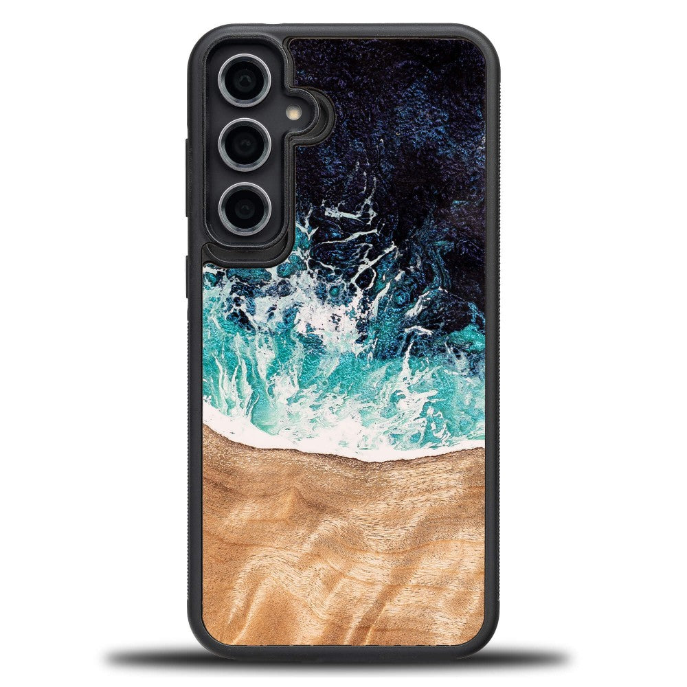Holzhülle für Galaxy S23 FE, Bewood Unique Dream Island, Blau-Braun