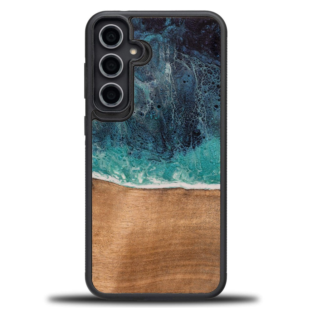Holzhülle für Galaxy S23 FE, Bewood Unique Dream Island, Blau-Braun