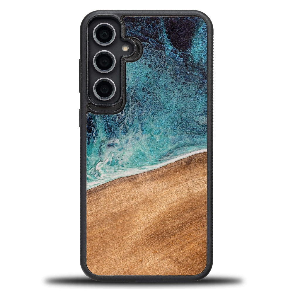 Holzhülle für Galaxy S23 FE, Bewood Unique Dream Island, Blau-Braun