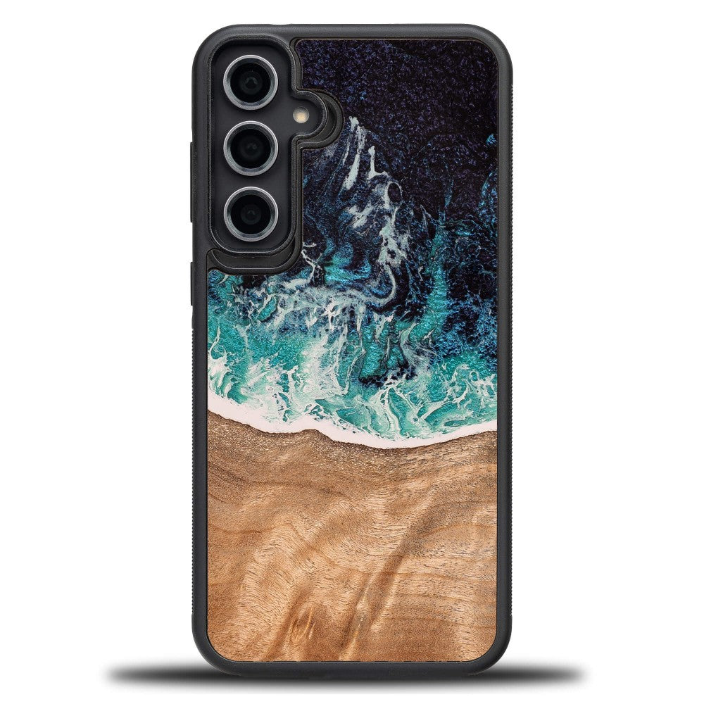 Holzhülle für Galaxy S23 FE, Bewood Unique Dream Island, Blau-Braun