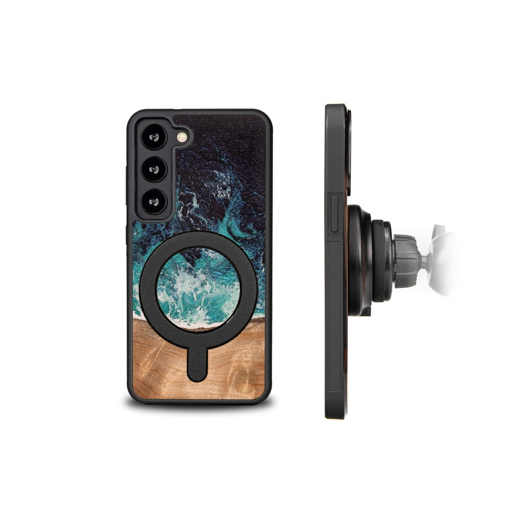 Holzhülle für Galaxy S23, Bewood Unique Dream Island für MagSafe, Blau-Braun