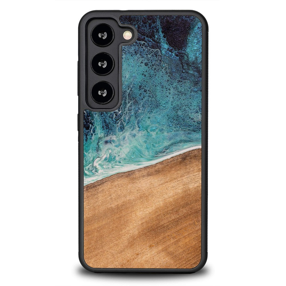 Holzhülle für Galaxy S23, Bewood Unique Dream Island, Blau-Braun