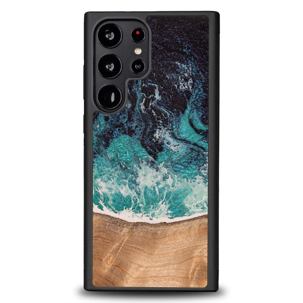 Holzhülle für Galaxy S22 Ultra, Bewood Unique Dream Island, Blau-Braun