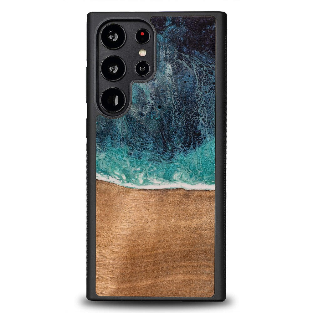 Holzhülle für Galaxy S22 Ultra, Bewood Unique Dream Island, Blau-Braun