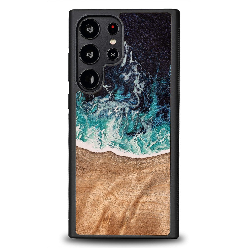 Holzhülle für Galaxy S22 Ultra, Bewood Unique Dream Island, Blau-Braun
