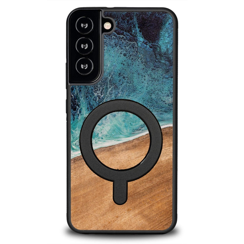 Holzhülle für Galaxy S22 Plus, Bewood Unique Dream Island für MagSafe, Blau-Braun