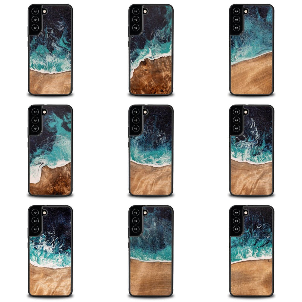 Holzhülle für Galaxy S22 Plus, Bewood Unique Dream Island, Blau-Braun