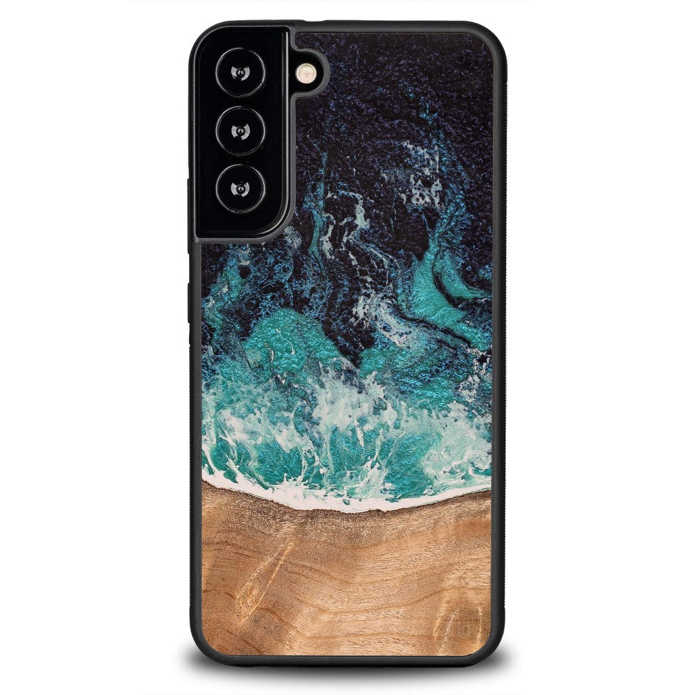 Holzhülle für Galaxy S22 Plus, Bewood Unique Dream Island, Blau-Braun