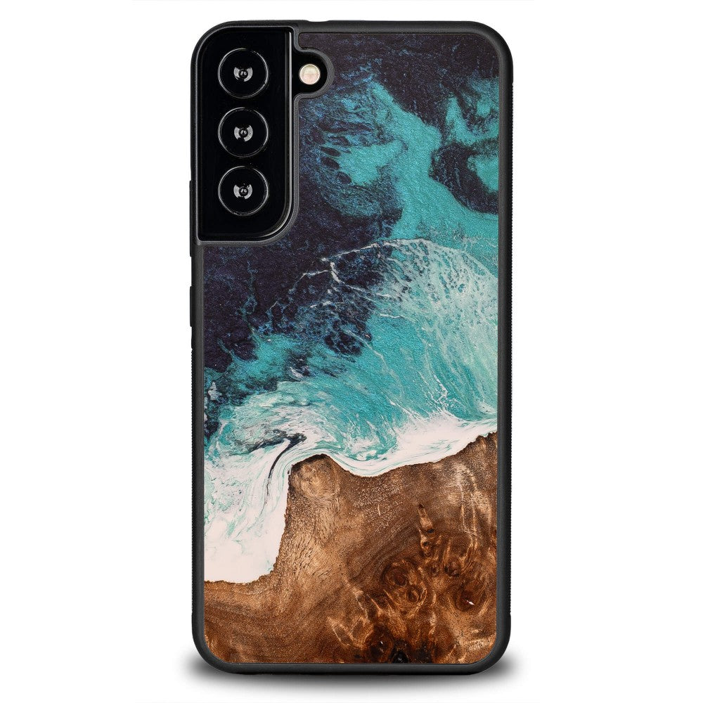 Holzhülle für Galaxy S22 Plus, Bewood Unique Dream Island, Blau-Braun
