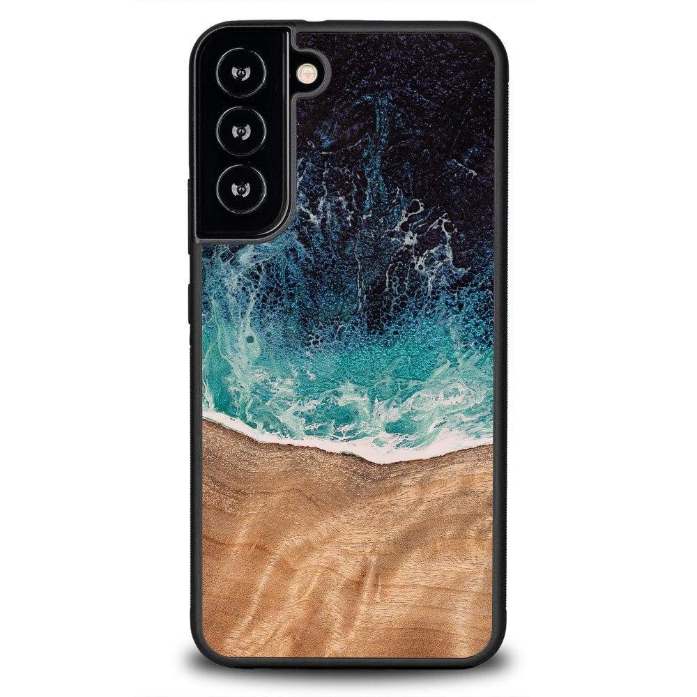 Holzhülle für Galaxy S22 Plus, Bewood Unique Dream Island, Blau-Braun