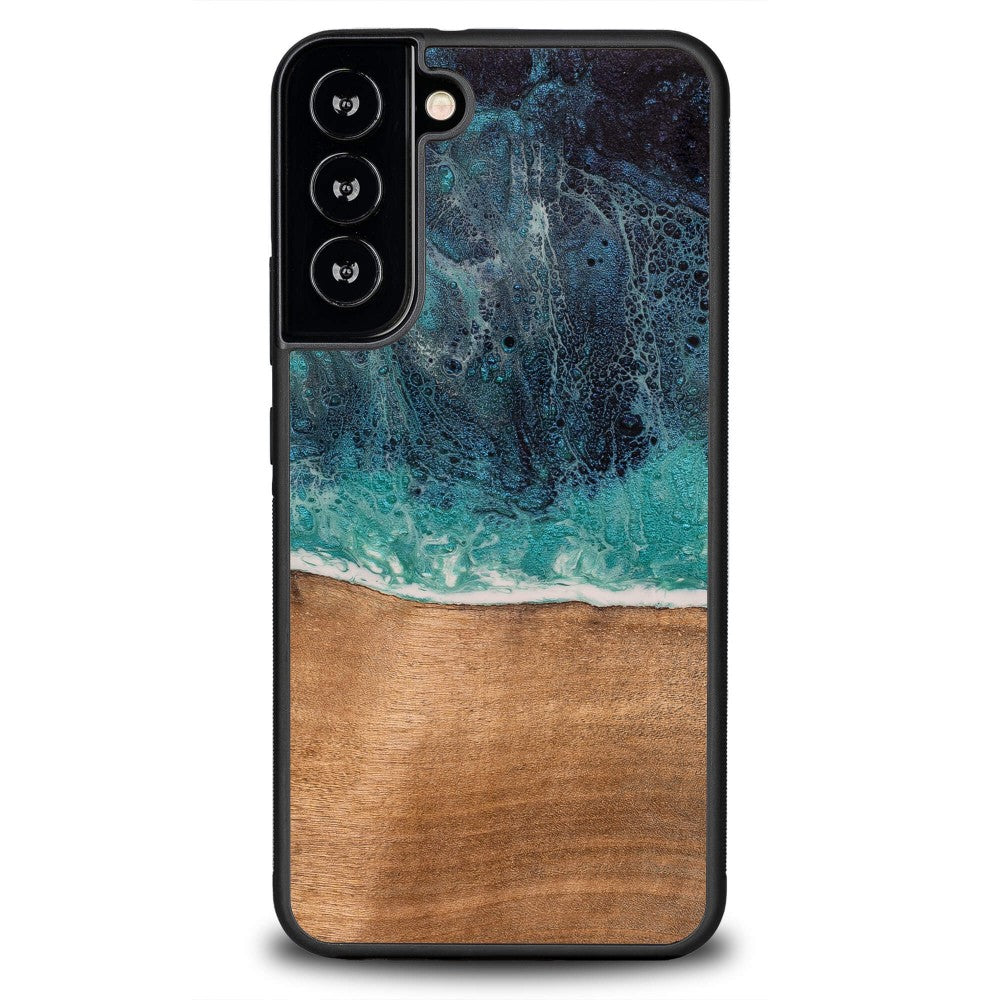 Holzhülle für Galaxy S22 Plus, Bewood Unique Dream Island, Blau-Braun