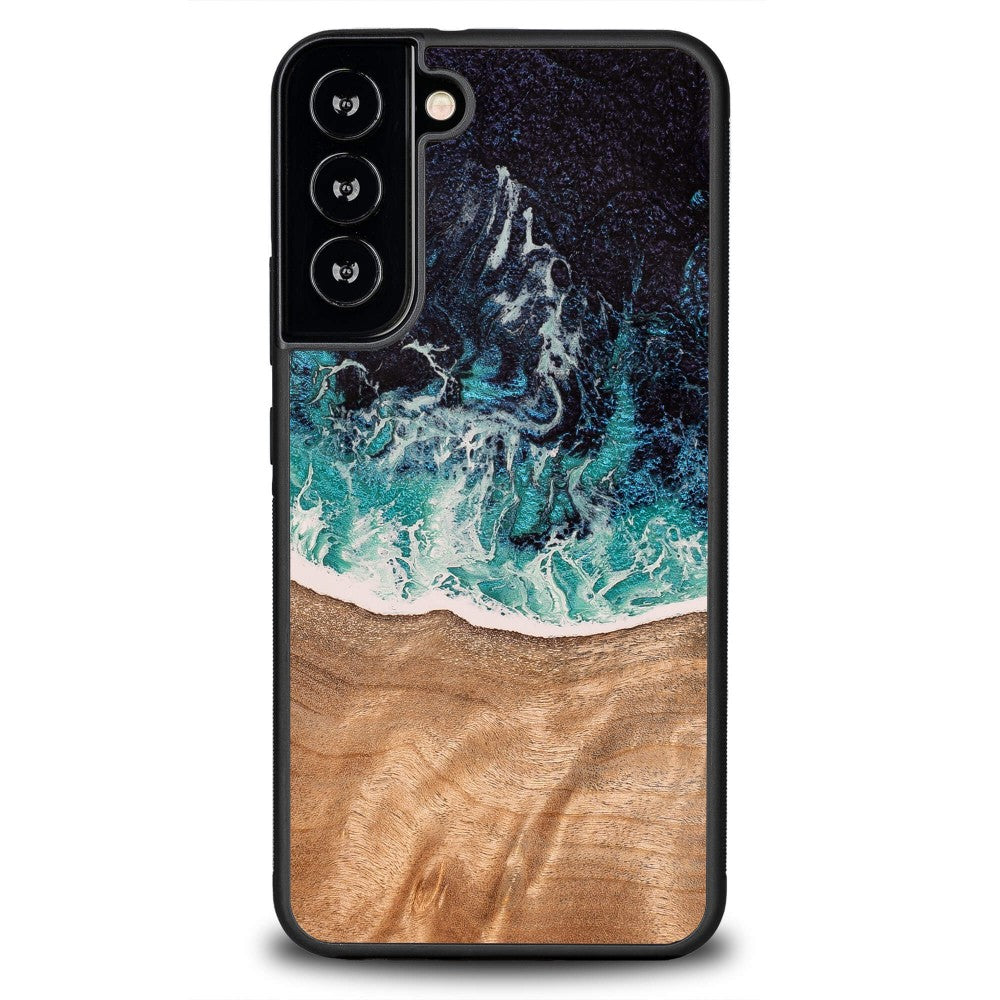 Holzhülle für Galaxy S22 Plus, Bewood Unique Dream Island, Blau-Braun