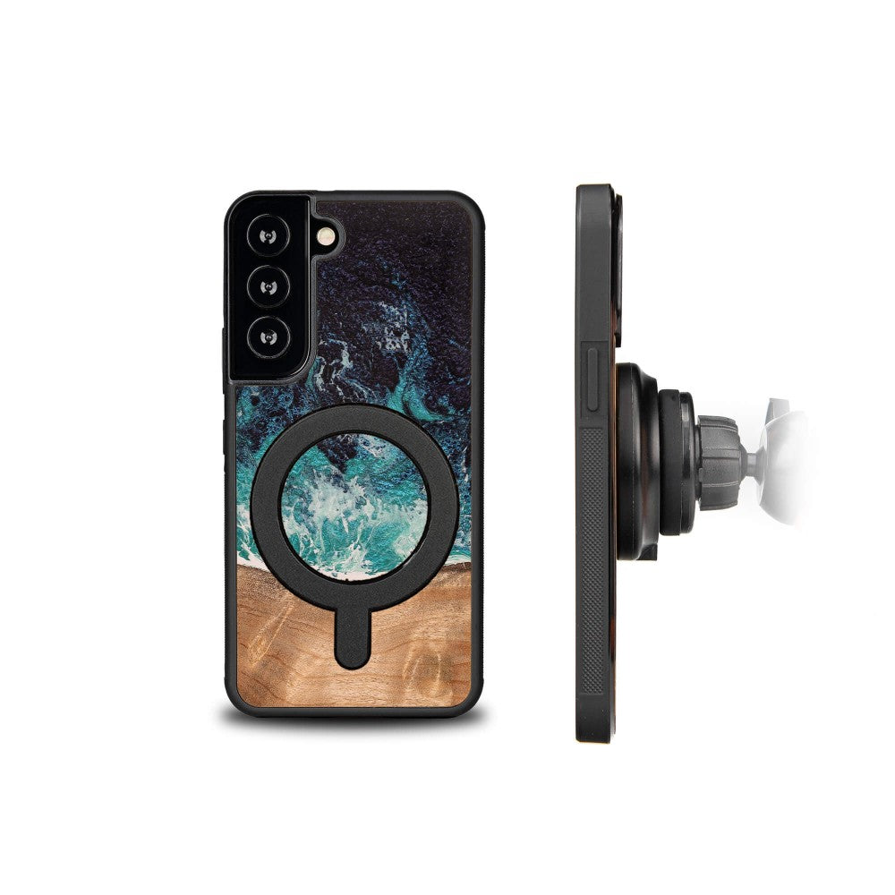 Holzhülle für Galaxy S22, Bewood Unique Dream Island für MagSafe, Blau-Braun