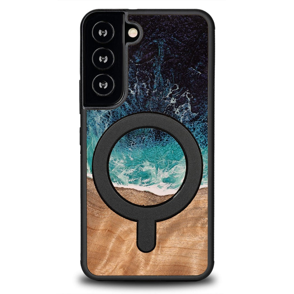 Holzhülle für Galaxy S22, Bewood Unique Dream Island für MagSafe, Blau-Braun