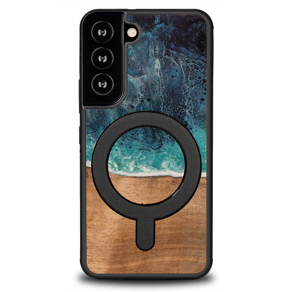 Holzhülle für Galaxy S22, Bewood Unique Dream Island für MagSafe, Blau-Braun