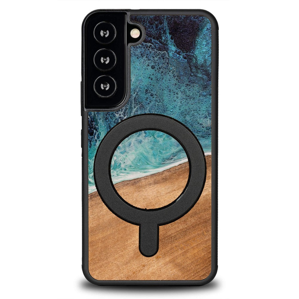 Holzhülle für Galaxy S22, Bewood Unique Dream Island für MagSafe, Blau-Braun