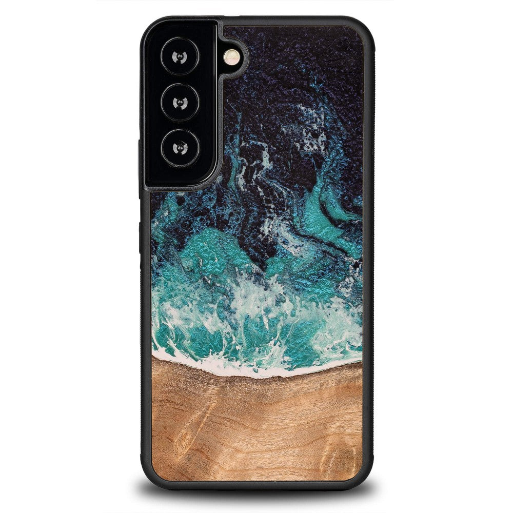 Holzhülle für Galaxy S22, Bewood Unique Dream Island, Blau-Braun