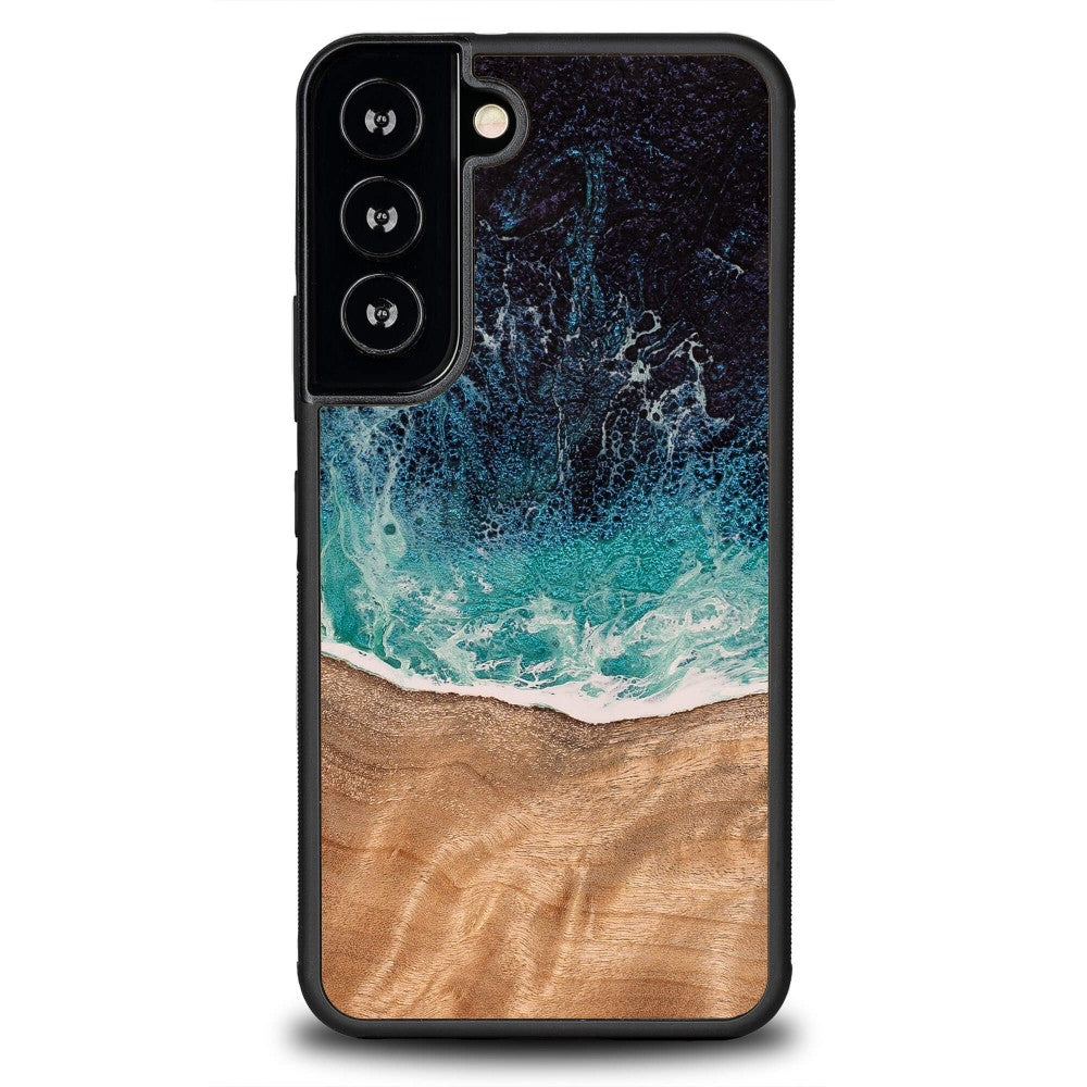 Holzhülle für Galaxy S22, Bewood Unique Dream Island, Blau-Braun