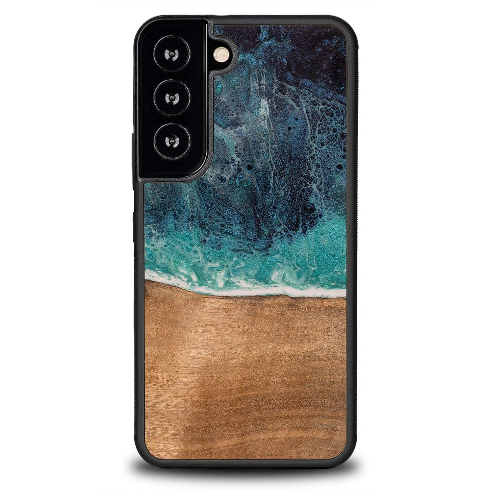 Holzhülle für Galaxy S22, Bewood Unique Dream Island, Blau-Braun