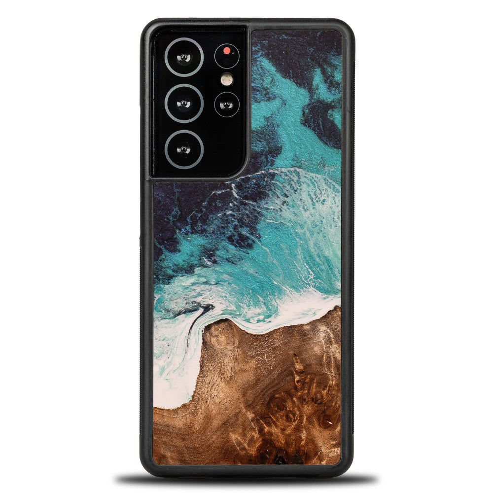 Holzhülle für Galaxy S21 Ultra, Bewood Unique Dream Island, Blau-Braun