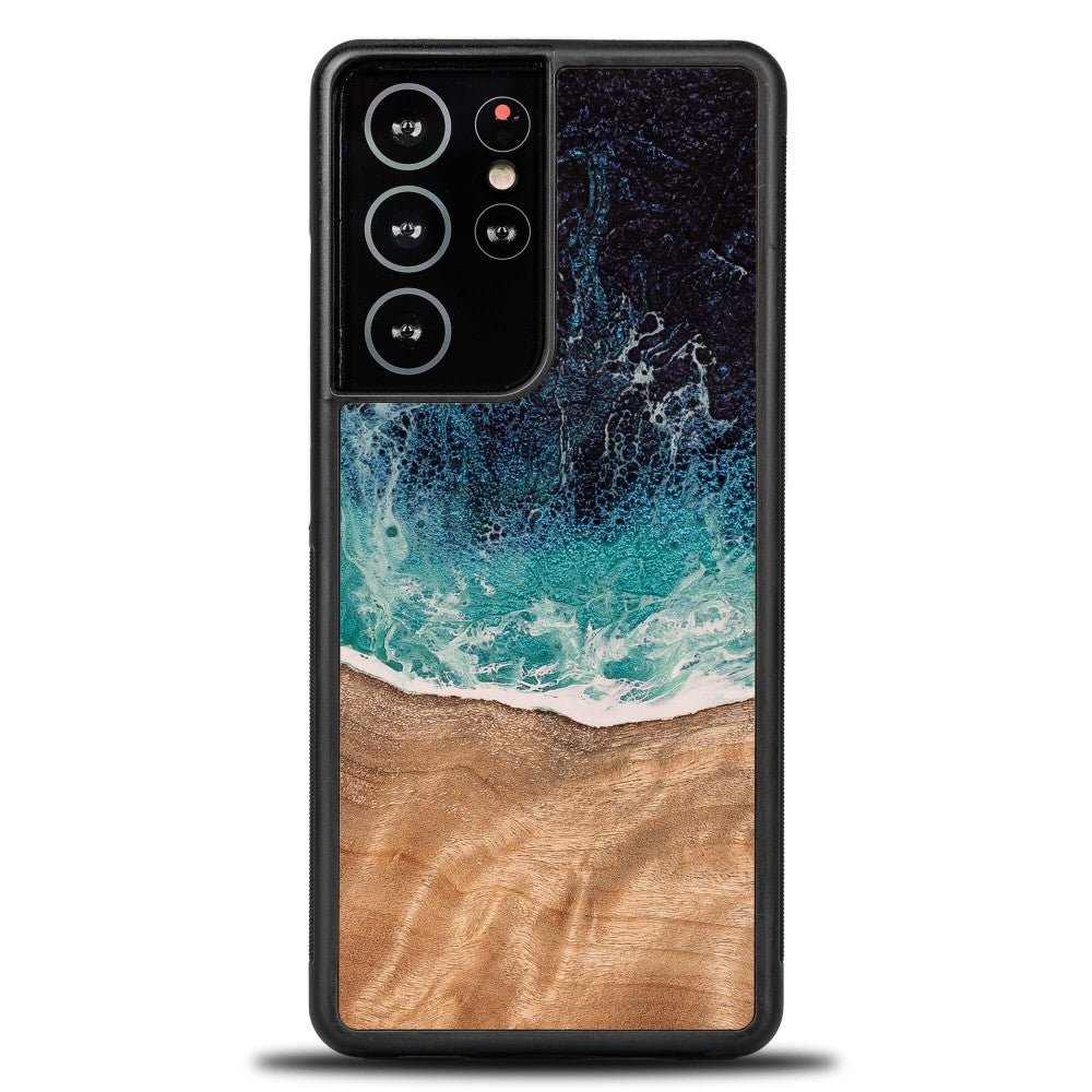 Holzhülle für Galaxy S21 Ultra, Bewood Unique Dream Island, Blau-Braun
