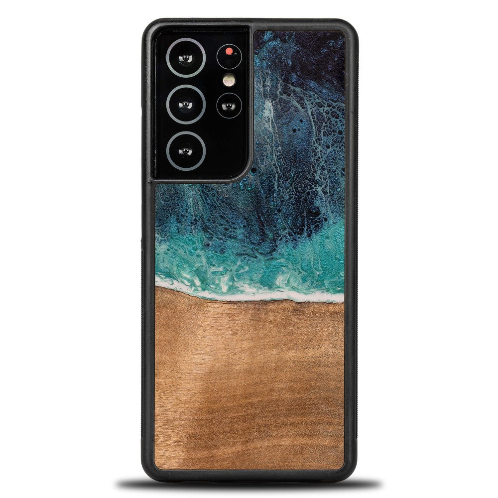 Holzhülle für Galaxy S21 Ultra, Bewood Unique Dream Island, Blau-Braun