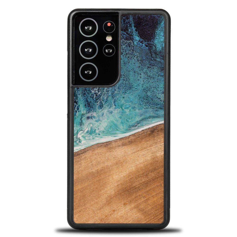 Holzhülle für Galaxy S21 Ultra, Bewood Unique Dream Island, Blau-Braun