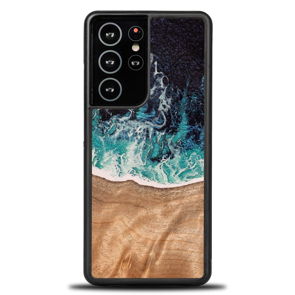Holzhülle für Galaxy S21 Ultra, Bewood Unique Dream Island, Blau-Braun