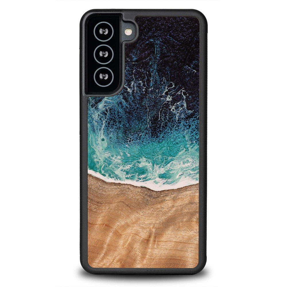 Holzhülle für Galaxy S21 Plus, Bewood Unique Dream Island, Blau-Braun