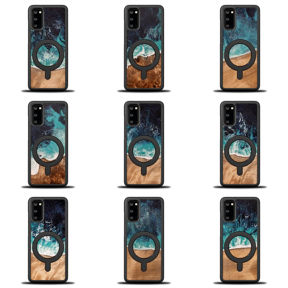 Holzhülle für Galaxy S20 FE, Bewood Unique Dream Island für MagSafe, Blau-Braun