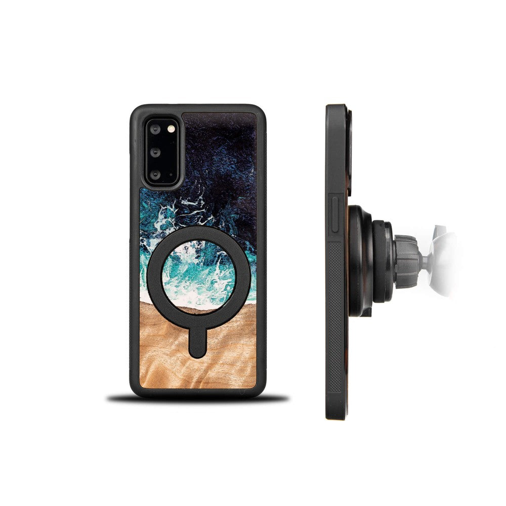 Holzhülle für Galaxy S20 FE, Bewood Unique Dream Island für MagSafe, Blau-Braun