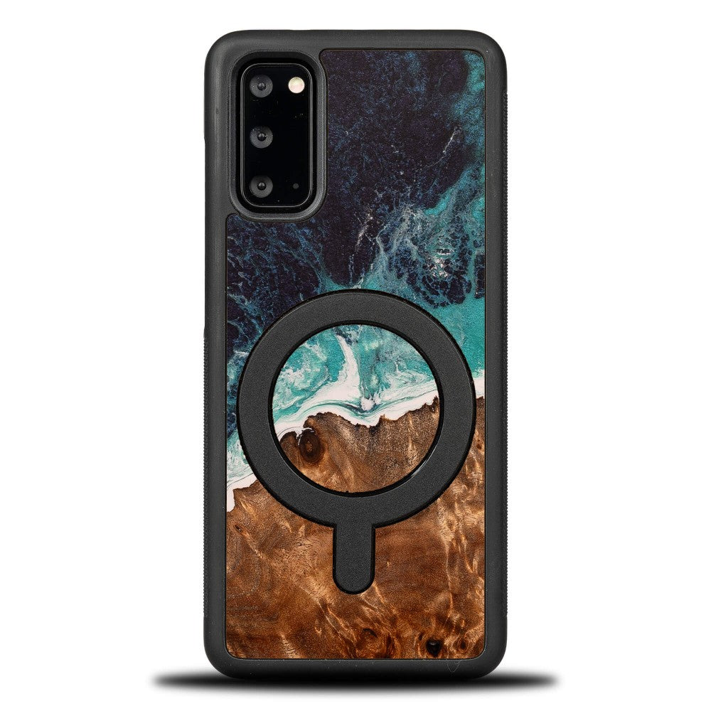 Holzhülle für Galaxy S20 FE, Bewood Unique Dream Island für MagSafe, Blau-Braun