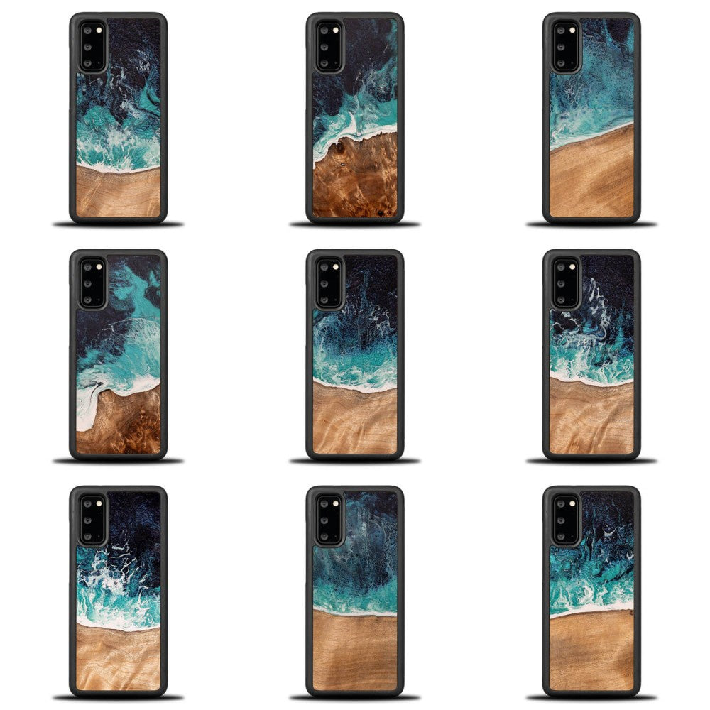 Holzhülle für Galaxy S20 FE, Bewood Unique Dream Island, Blau-Braun