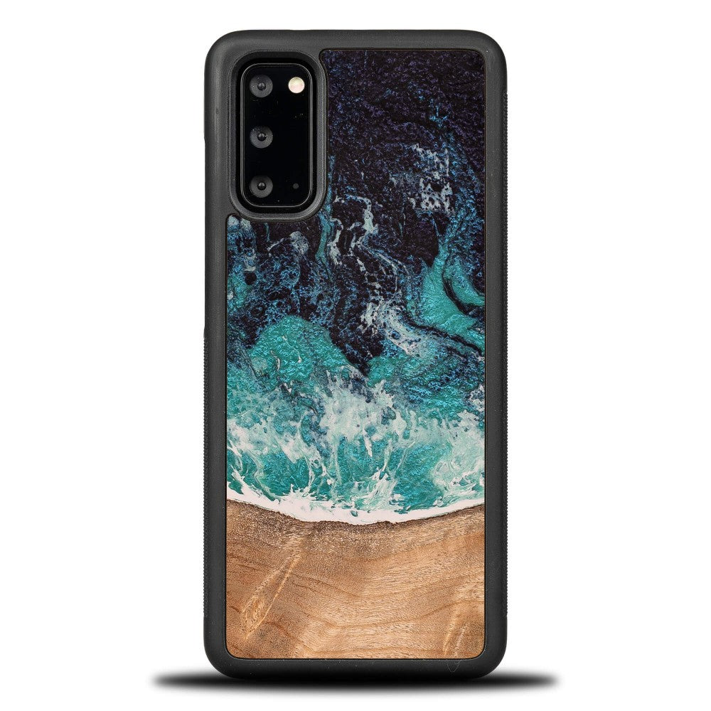 Holzhülle für Galaxy S20 FE, Bewood Unique Dream Island, Blau-Braun