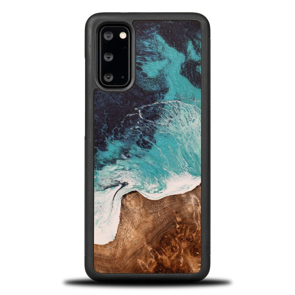 Holzhülle für Galaxy S20 FE, Bewood Unique Dream Island, Blau-Braun