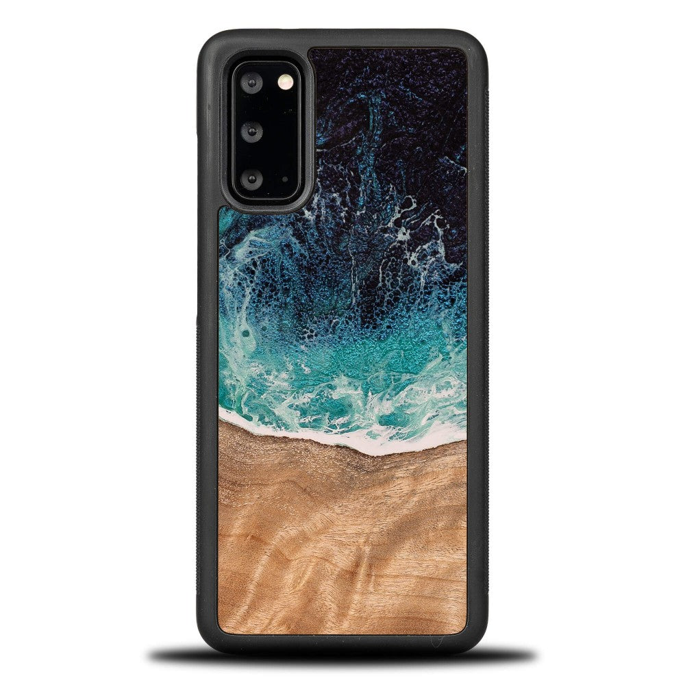 Holzhülle für Galaxy S20 FE, Bewood Unique Dream Island, Blau-Braun