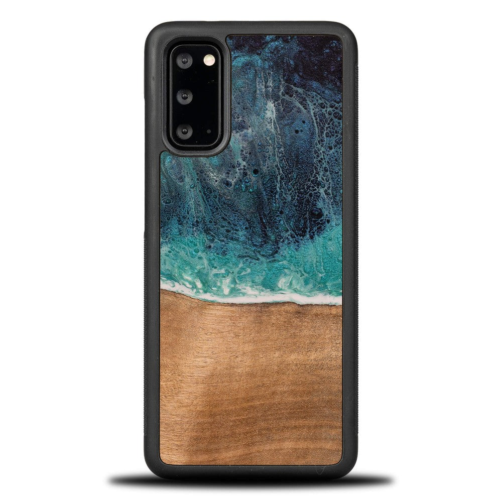 Holzhülle für Galaxy S20 FE, Bewood Unique Dream Island, Blau-Braun