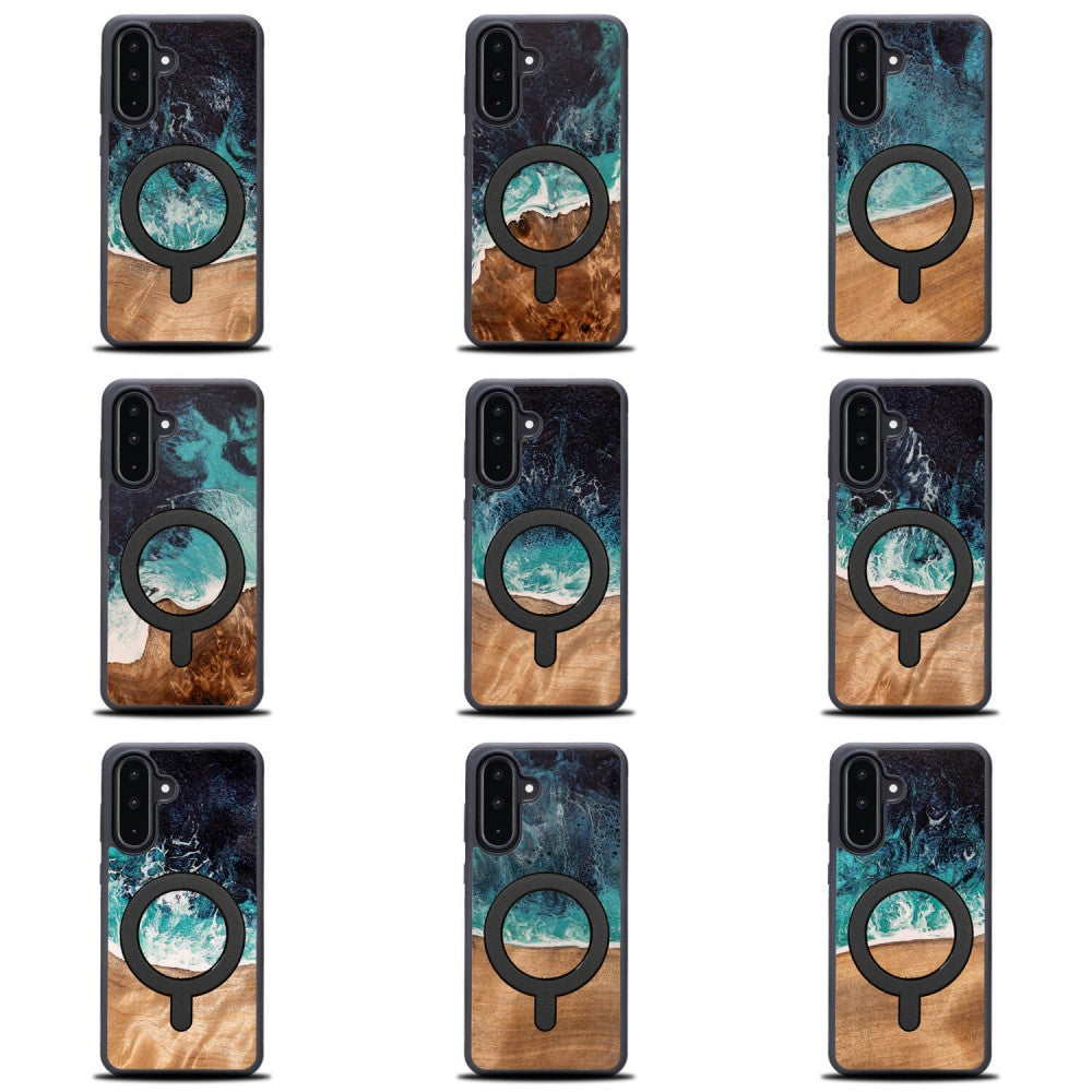 Holzhülle für Galaxy A56 5G, Bewood Unique Dream Island für MagSafe, Blau-Braun