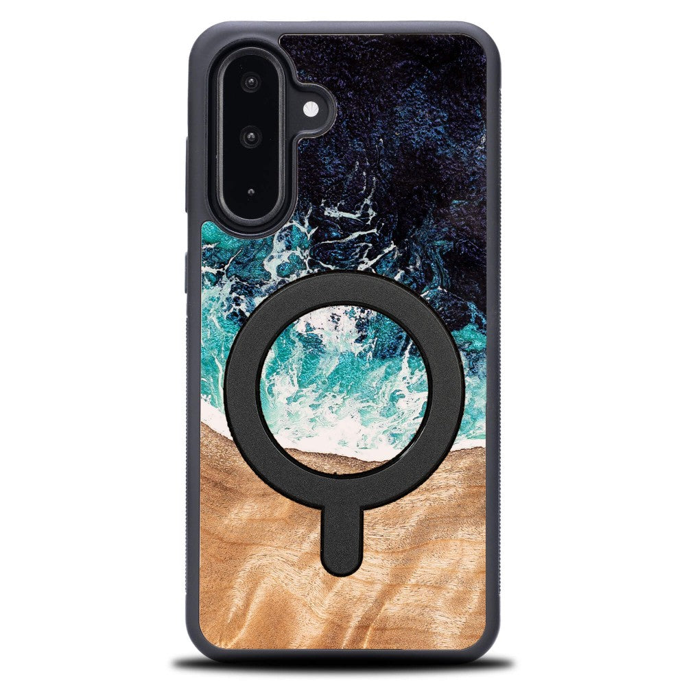 Holzhülle für Galaxy A56 5G, Bewood Unique Dream Island für MagSafe, Blau-Braun