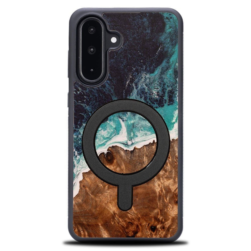 Holzhülle für Galaxy A56 5G, Bewood Unique Dream Island für MagSafe, Blau-Braun