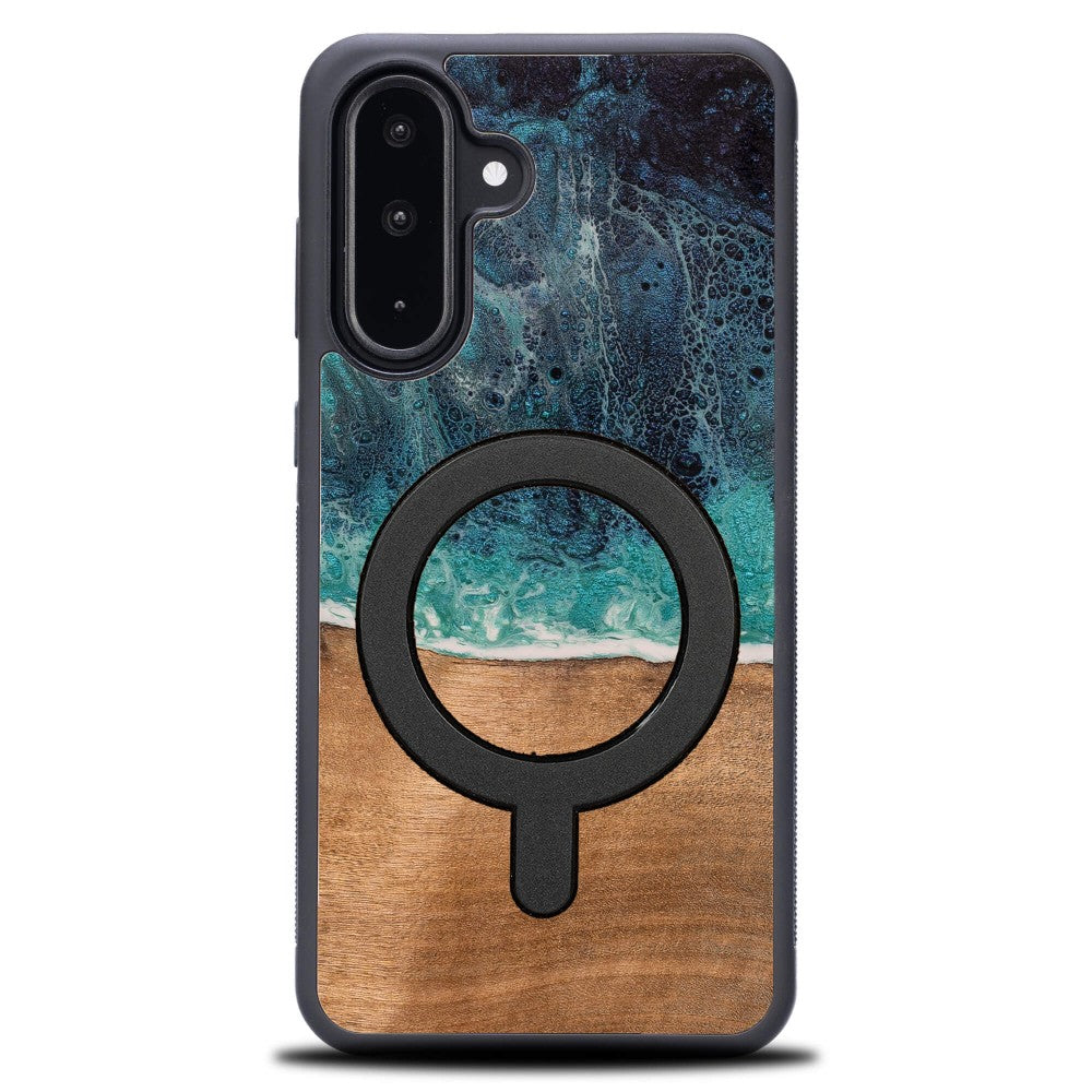 Holzhülle für Galaxy A56 5G, Bewood Unique Dream Island für MagSafe, Blau-Braun
