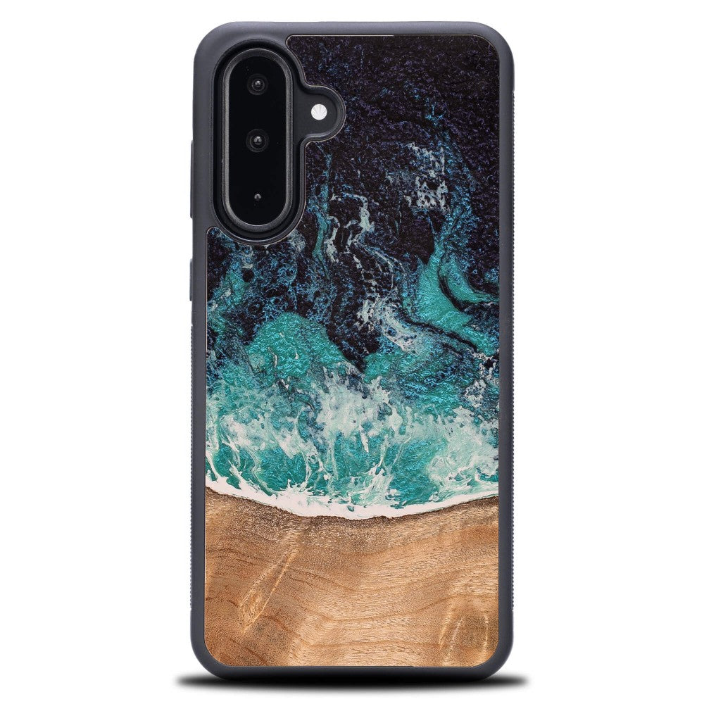 Holzhülle für Galaxy A56 5G, Bewood Unique Dream Island, Blau-Braun
