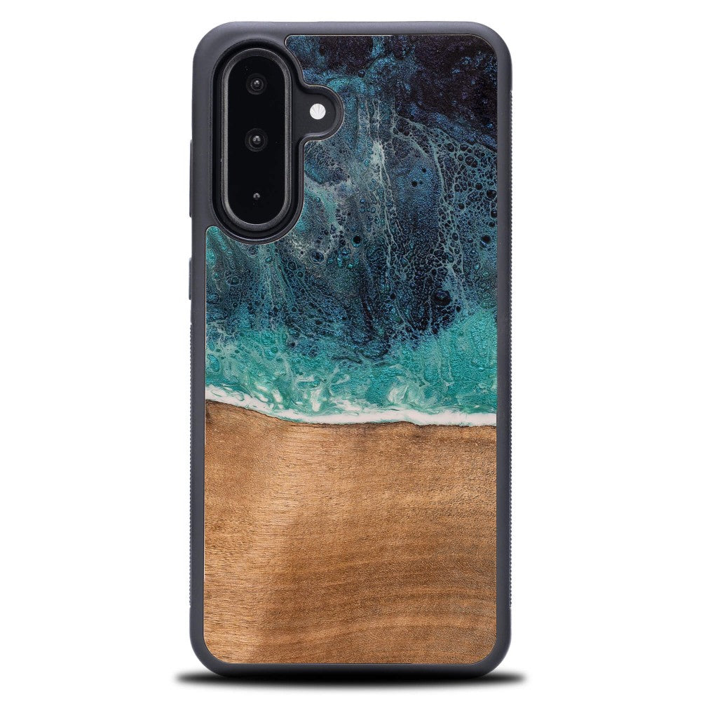 Holzhülle für Galaxy A56 5G, Bewood Unique Dream Island, Blau-Braun