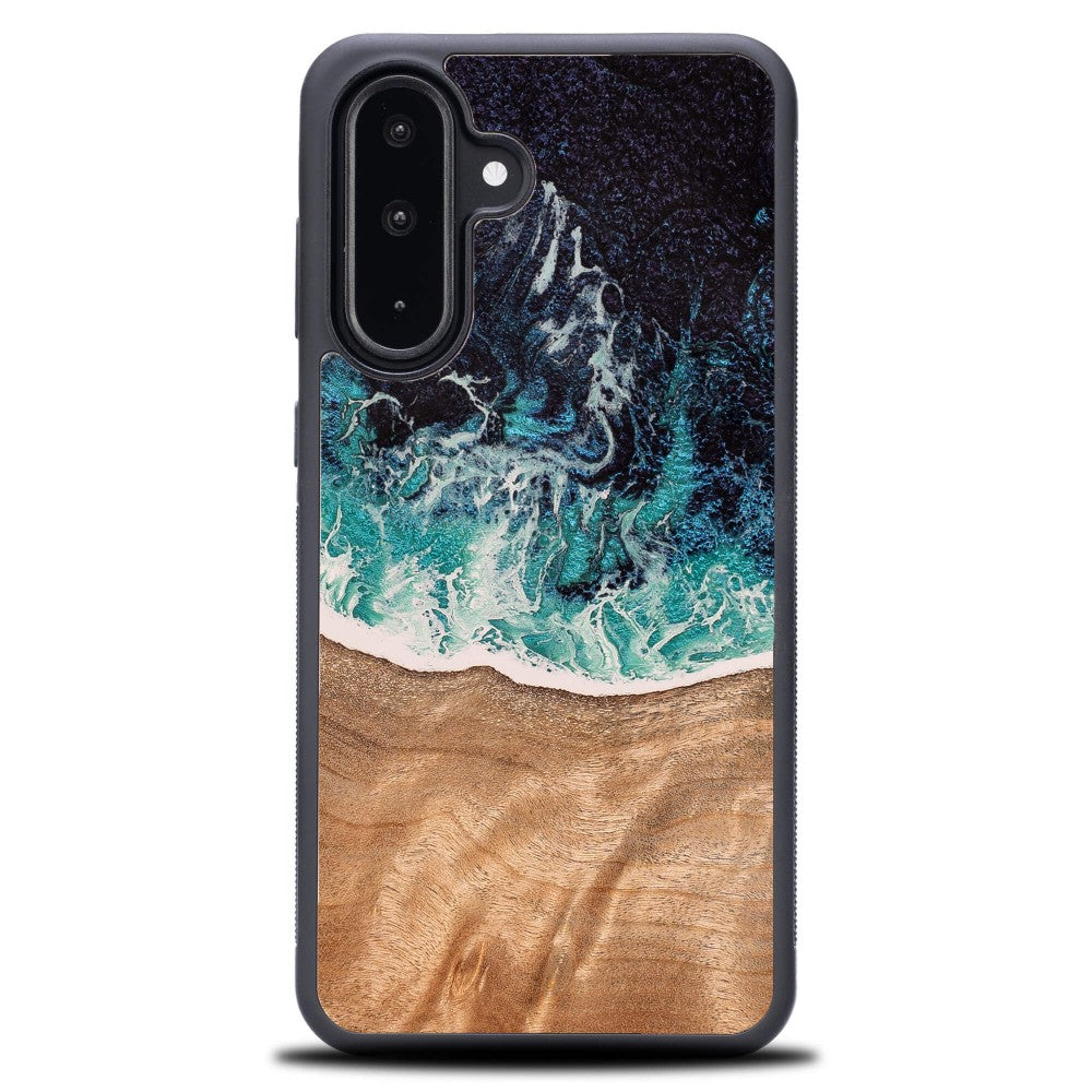 Holzhülle für Galaxy A56 5G, Bewood Unique Dream Island, Blau-Braun