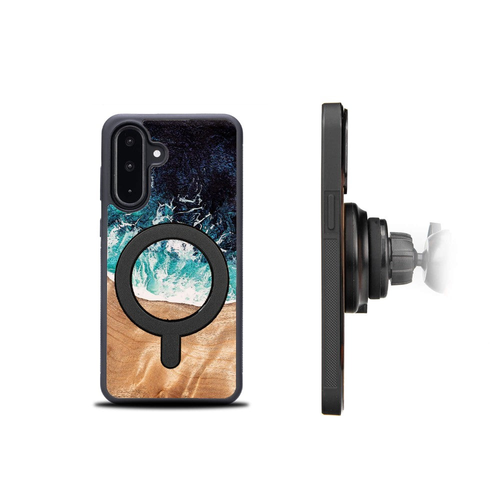 Holzhülle für Galaxy A36 5G, Bewood Unique Dream Island für MagSafe, Blau-Braun